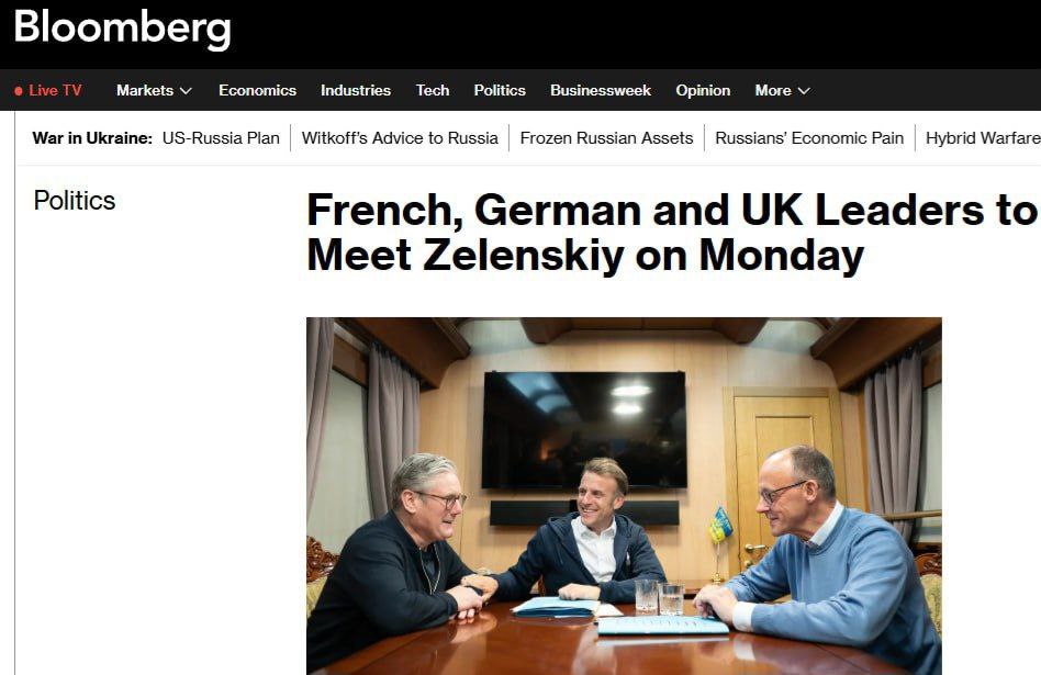 Вагончик тронется. В понедельник просроченный президент Украины встретится с лидерами Франции, Германии и Великобритании, сообщает Bloomberg