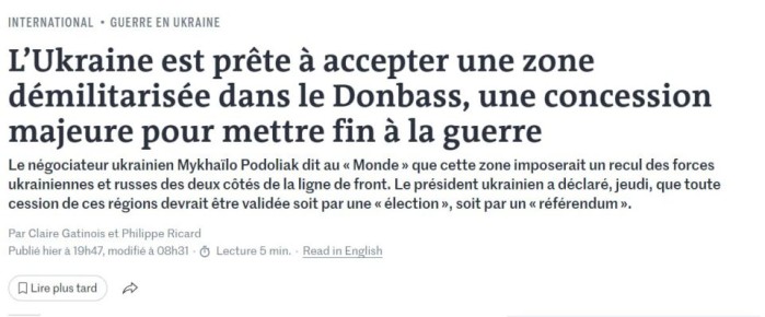 Киев согласен на создание демилитаризованной зоны в Донбассе, сообщает Le Monde