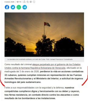 На Кубе объявлен официальный траур по 32 бойцам, "выполнявшим задания от имени Революционных вооруженных сил и Министерства внутренних дел по запросу соответствующих органов Венесуэлы"