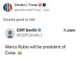 «Звучит отлично». Трамп — о «назначении» Рубио президентом Кубы