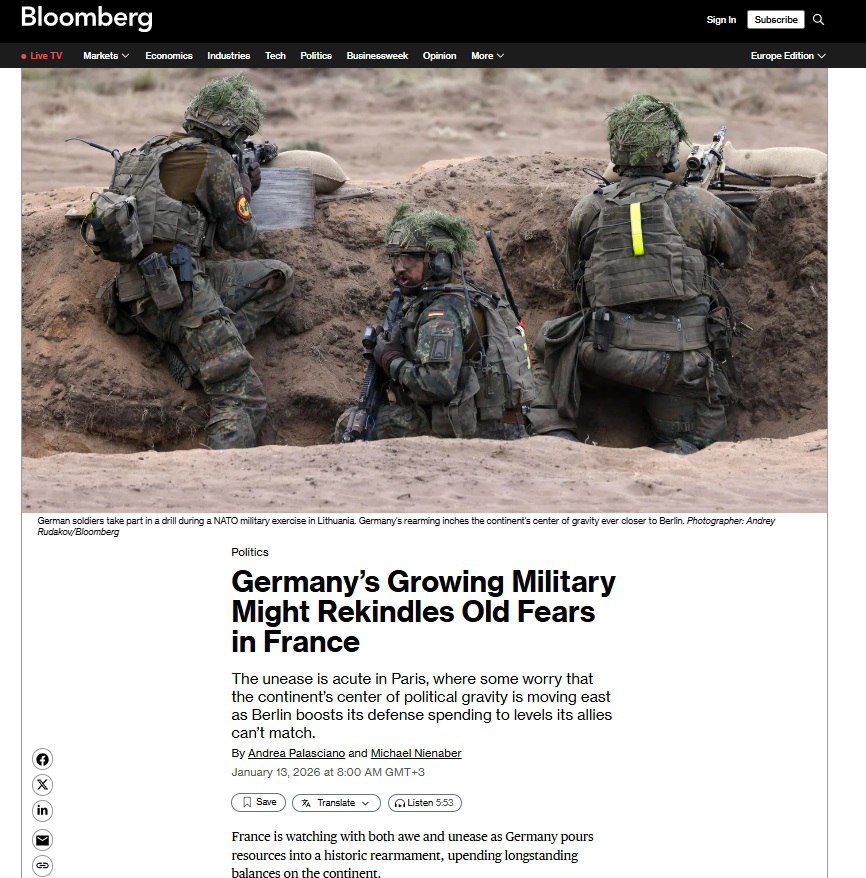 Рост военных расходов Германии пугает Францию