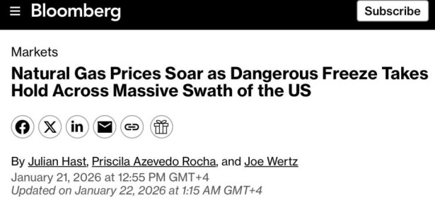 Стоимость газа в США взлетела более чем вдвое за два дня из-за похолодания