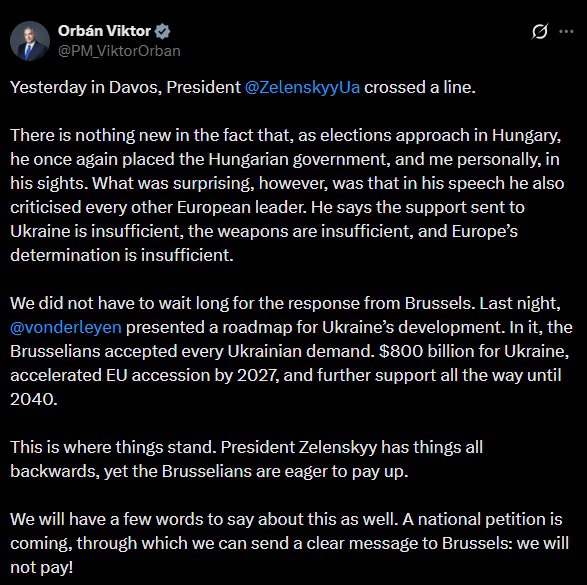 Евросоюз собирается выделить Киеву $800 млрд и принять Украину в состав сообщества к 2027 году, заявил премьер Венгрии Виктор Орбан по итогам экстренного саммита ЕС