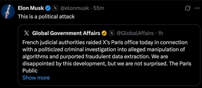 Илон Маск назвал политической атакой проходящие в парижских офисах соцсети Х обыски