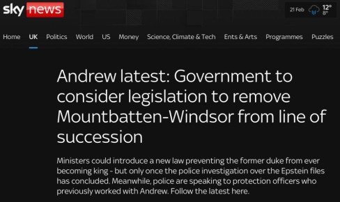 Власти Британии рассмотрят возможность исключить из очереди на престол увязшего в скандале с Эпштейном короля Карла III Эндрю Маунтбеттена-Виндзора