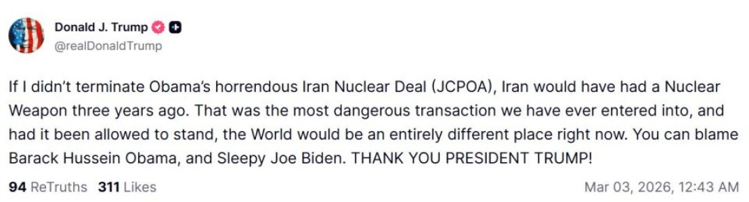 Решение США выйти из ядерной сделки с Ираном предотвратило появление у Тегерана ядерного оружия, заявил Трамп в соцсети Truth Social